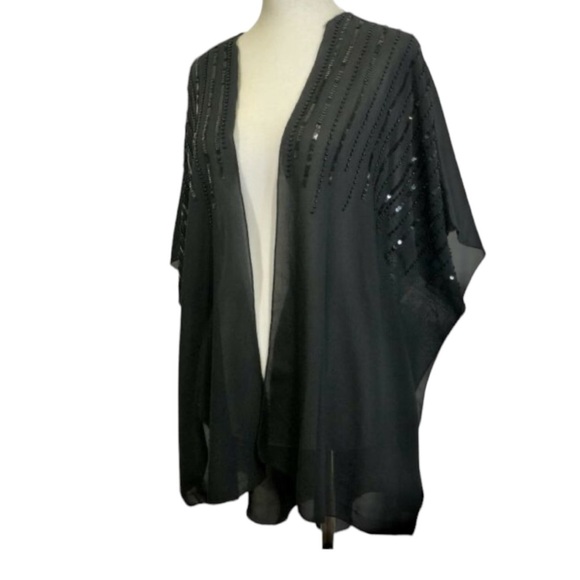 Sequined kimono top woman’s black evening wrap cover up - Picture 9 of 15